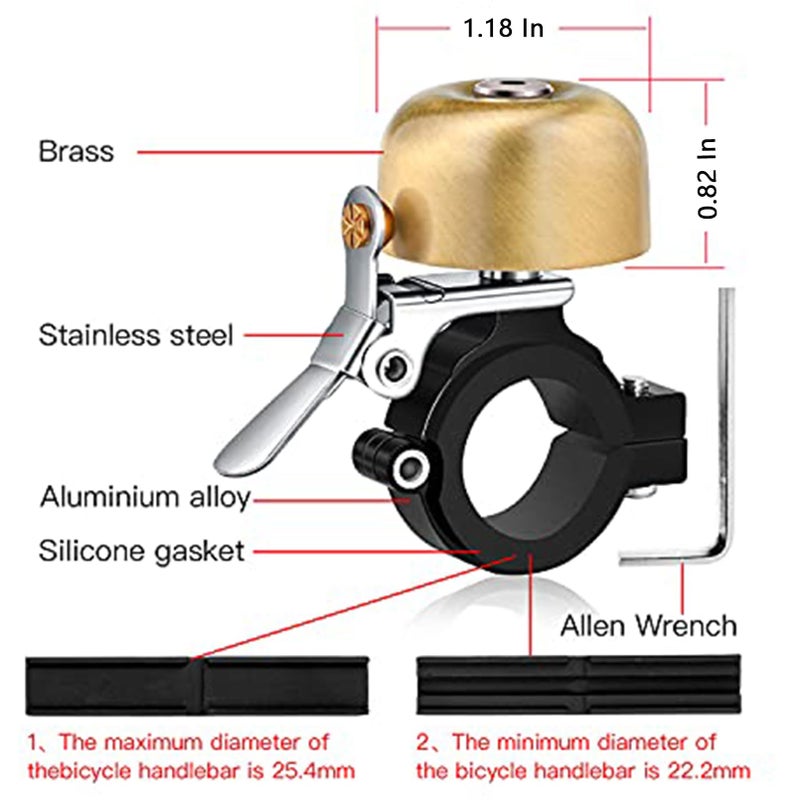 Greallthy Bike Bell Classic Brass Bicycle Bell,Bike Bells for Adults Kids, Loud Retro Bell for Road & Mountain Bikes, Universal Handlebar Fit (Gold). - Image 4